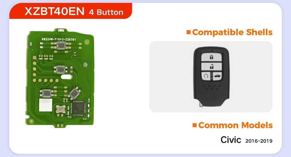 Xhorse XZBT40EN Remote Key 4 Buttons