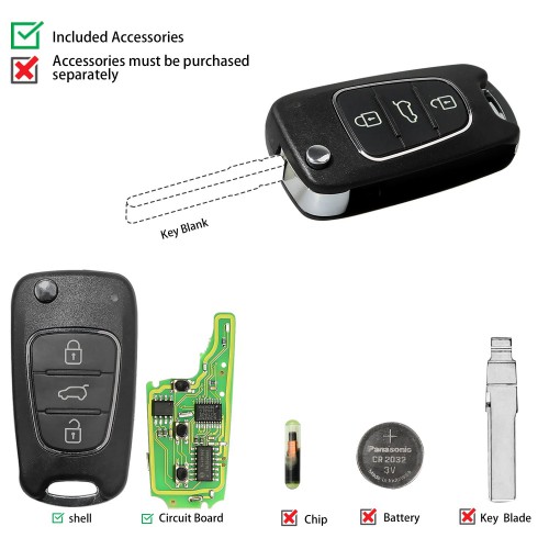 Xhorse XNHY02EN Wireless Flip Remote Key 3 Buttons KIA Hyundai Type English Version