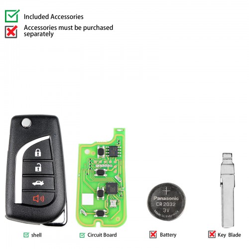 Xhorse XKTO10EN Wire Remote Key for Toyota Style Flip 4 Buttons English 5pcs/lot
