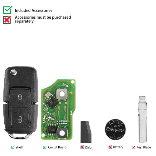 Xhorse XKB508EN Wire Remote Key VW B5 Style 2 Buttons work with MINI Key Tool/ VVDI2 5pcs/lot