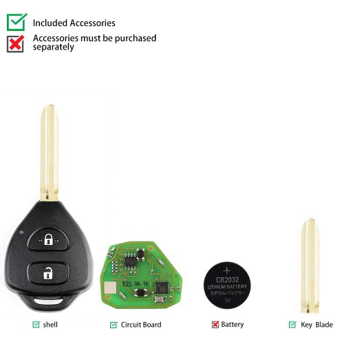 Xhorse XKTO05EN Wire Remote Key for Toyota Flat 2 Buttons Triangle English 5pcs/lot