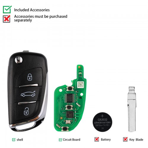 Xhorse XNDS00EN Wireless Remote Key DS Flip 3 Buttons XN002 5pcs/lot