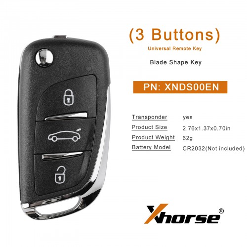 Xhorse XNDS00EN Wireless Remote Key DS Flip 3 Buttons XN002 5pcs/lot