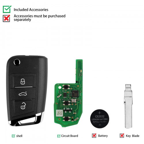 XHORSE XEMQB1EN Super Remote Key MQB Style 3 Buttons with Built-in Super Chip English Version 10pcs/lot