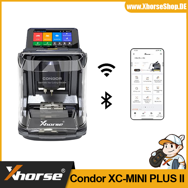 2024 XHORSE Condor XC-MINI PLUS II Automatic Key Cutting Machine Support Car/ Motorbike/ House Keys with M3 and M5 Clamps