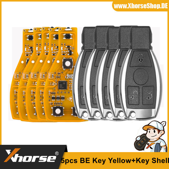 Xhorse VVDI BE Key Pro Improved Version Yellow Color with Smart Key Shell 3 Button Complete Key Package without Tokens/ Points 5pcs/lot