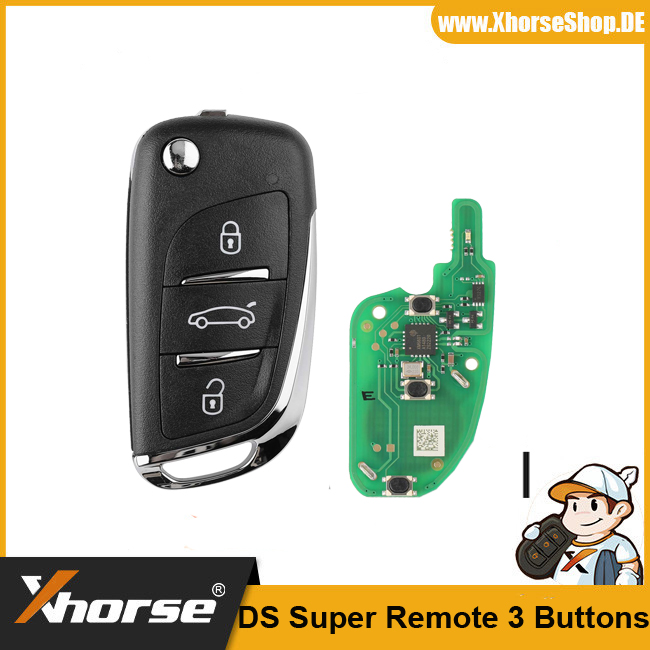 Xhorse XEDS01EN Super Remote Key DS Type 3 Buttons with Built-in Super Chip Transponder English 5pcs/lot