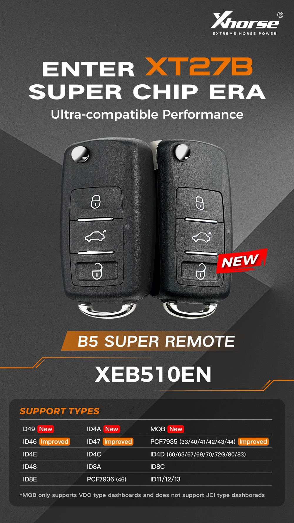 Xhorse XEB510EN Super Remote Key VW B5 Flip 3 Button