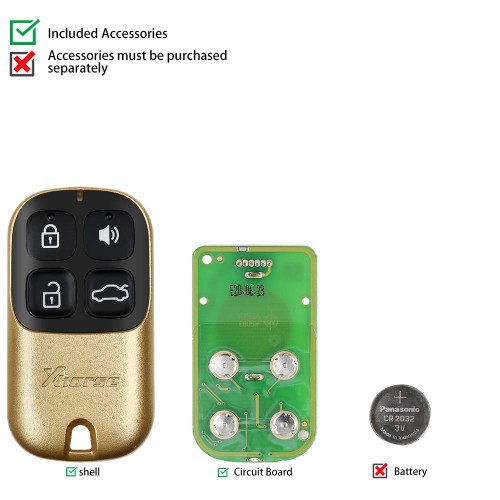 XHORSE XKXH02EN Universal Wired Remote Key 4 Buttons Golden Style (English Version) 5pcs/lot