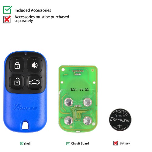 XHORSE XKXH01EN Wire Remote Key Shell Separate 4 Buttons Blue English 5pcs/lot