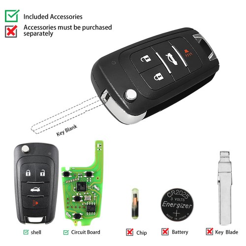 Xhorse XKBU01EN Wire Remote Key Buick Flip 4 Buttons English 5pcs/lot