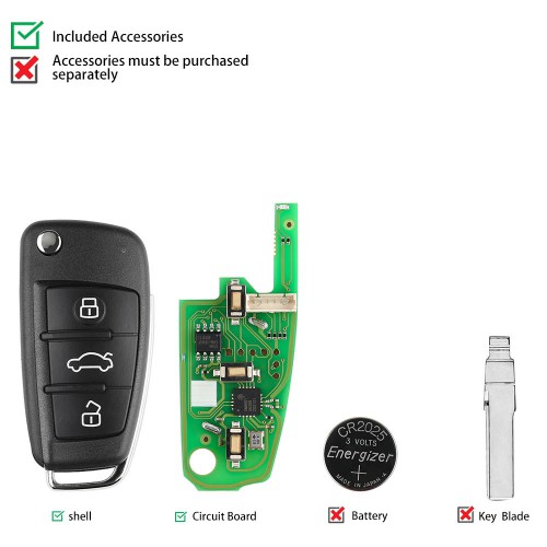 Xhorse XKA600EN Wire Remote Key Audi A6L Q7 Flip 3 Buttons Silicagel Button English 5pcs/lot