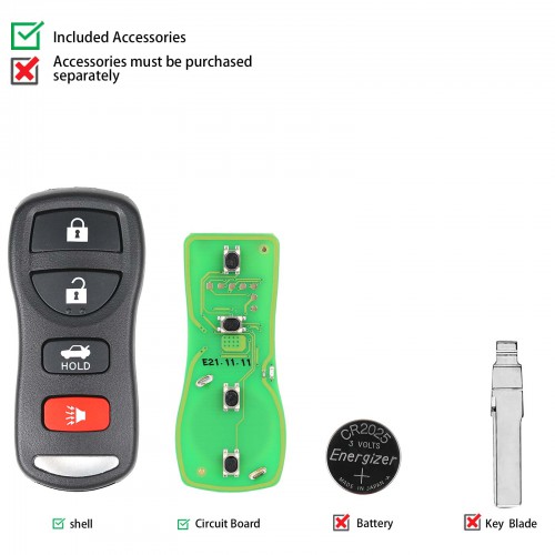 Xhorse XKNI00EN Wire Remote Key 3+1 Buttons for Nissan Type (Nissan 4B Wire Remote) 5pcs/lot