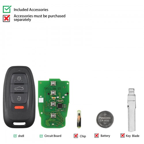 Xhorse XSADJ1GL VVDI 754J Smart Key PCB for Audi 315MHZ/ 433MHZ/ 868MHZ A6L Q5 A4L A8L with Key Shell