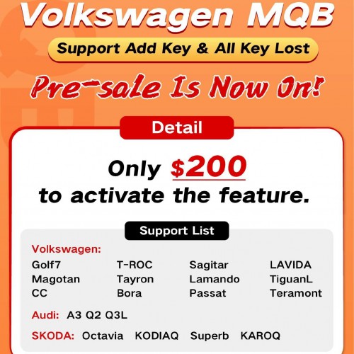 Xhorse Volkswagen VAG MQB Authorization Support Add Key and All Keys Lost for VVDI Key Tool Plus/ VVDI2+VVDI Prog