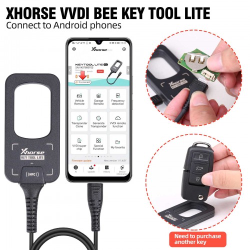 Xhorse VVDI BEE Key Tool Lite Frequency Detection Transponder Clone Work on Android Phone