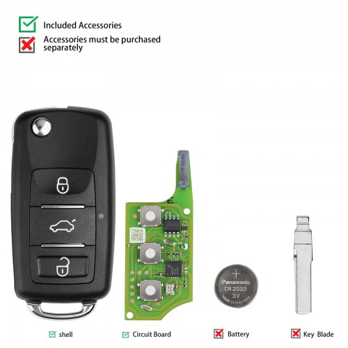 Xhorse XEB510EN Super Remote Key VW B5 Flip 3 Button With Built-in XT27B Super Chip English 5pcs/lot