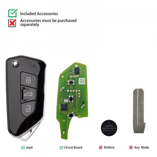 XHORSE XKGA81EN All Black 3 Buttons Universal Wired Remote Key GA08 Style 5pcs/lot