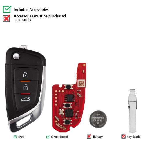 Xhorse XKKF05EN Knife Style 3 Buttons 2nd Generation Wire Remote 5pcs/lot Support Wireless Programming