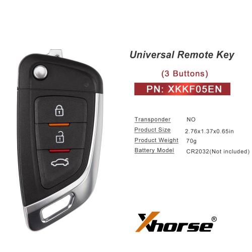 Xhorse XKKF05EN Knife Style 3 Buttons 2nd Generation Wire Remote 5pcs/lot Support Wireless Programming