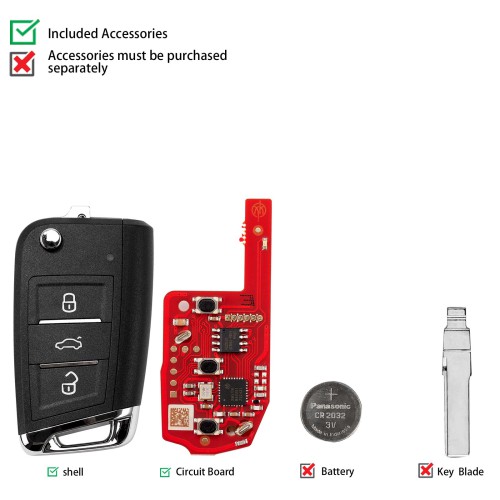 Xhorse XKMQB5EN 2nd Generation MQB Style 3 Buttons Wired Remote 5pcs/lot