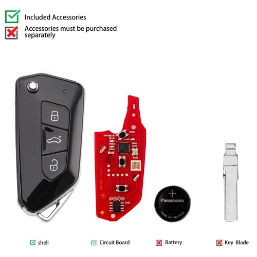 Xhorse XKGA83EN 2nd Generation All Black GA08 Style 3 Buttons Wire Remote Key 5pcs/lot