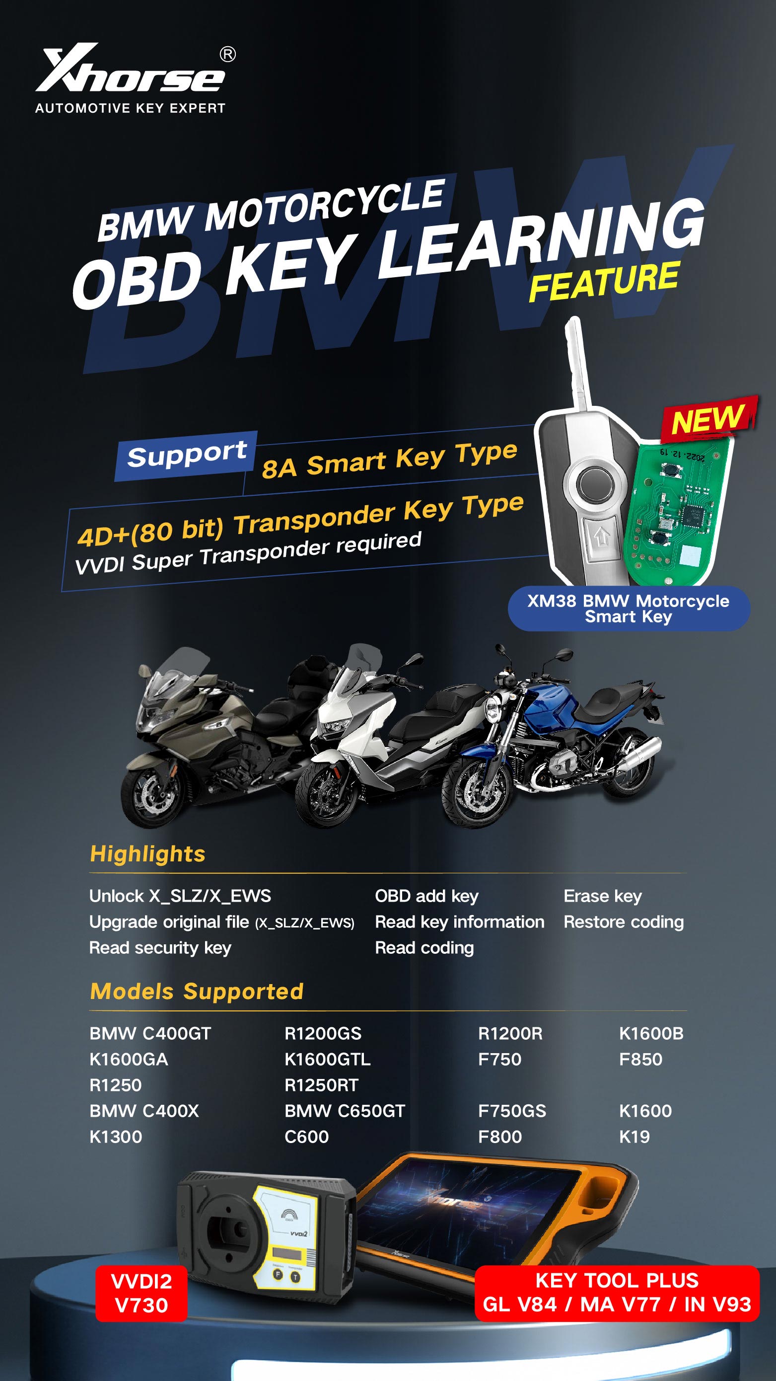 Xhorse XSBM90GL XM38 BMW Motorcycle Smart Key